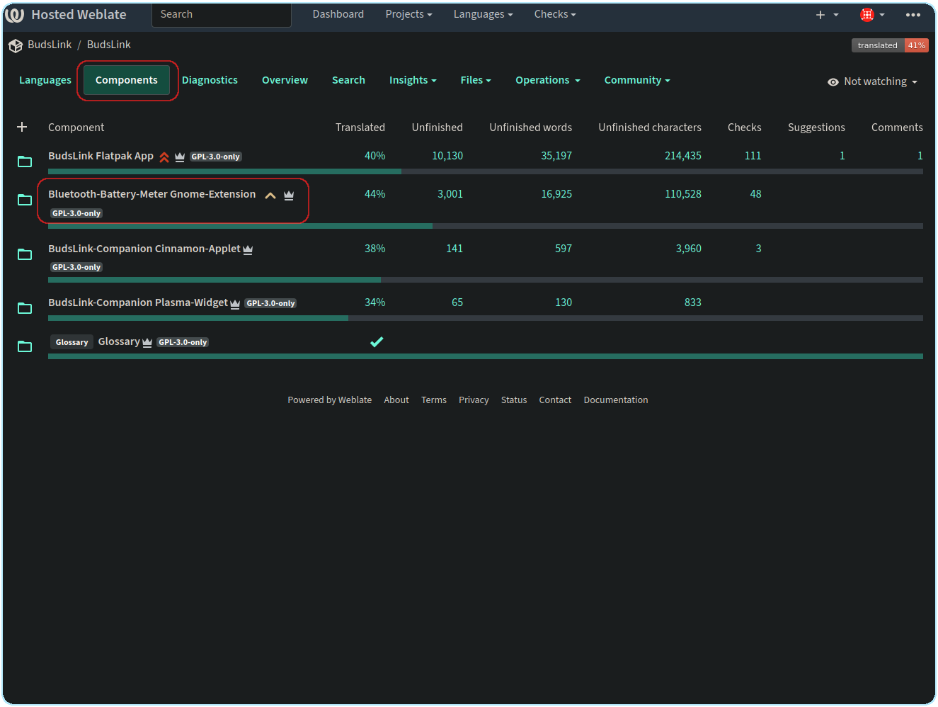 Select a Weblate component