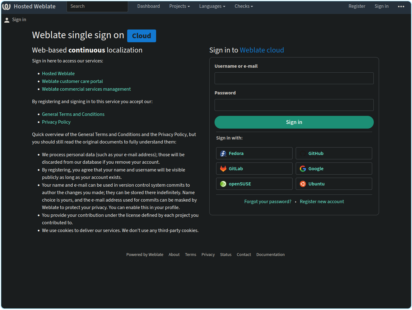 Weblate sign-in
